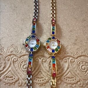NWT Multicolor Gemstone Women's Quartz Watches choose silver or gold 7.25”